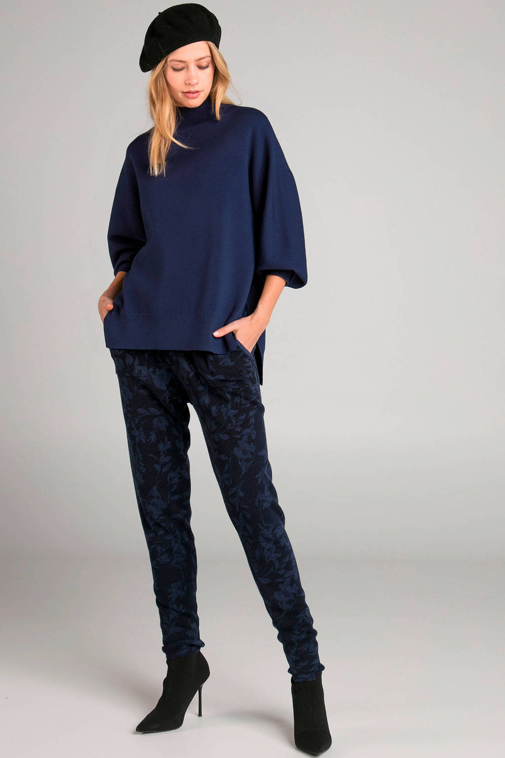 Claudia Sträter wollen skinny joggingbroek met jacquard donkerblauw, Donkerblauw