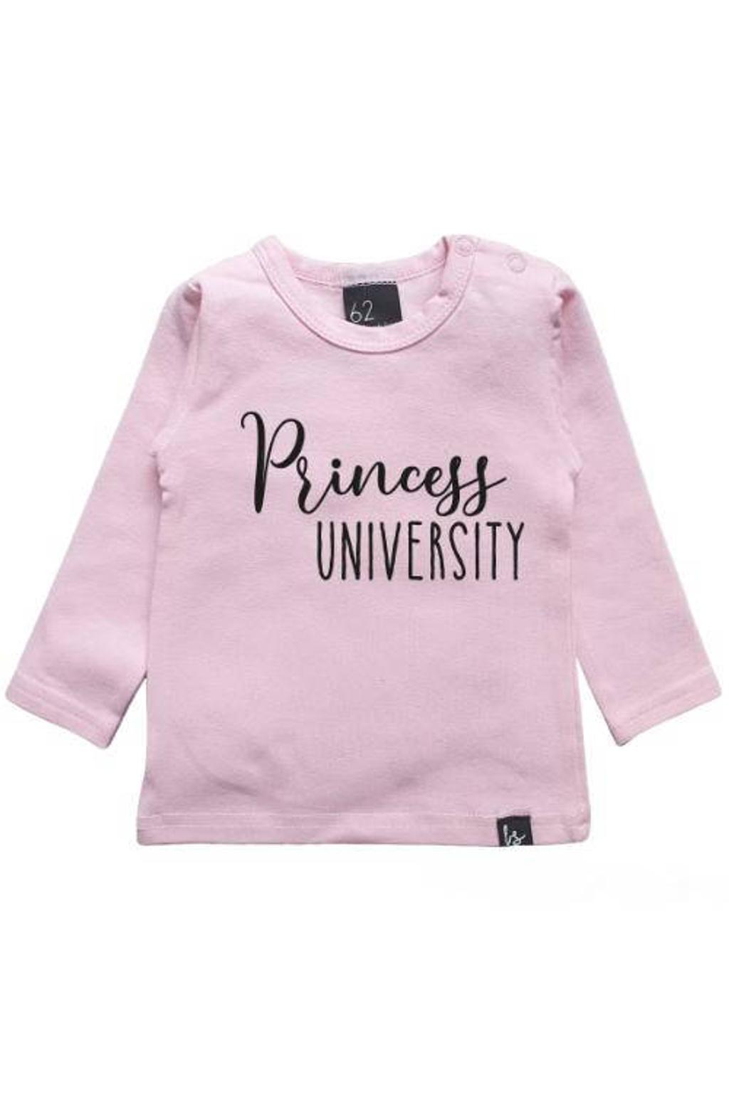 Roze meisjes Babystyling longsleeve van stretchkatoen met tekst print, lange mouwen, ronde hals en drukknoopsluiting
