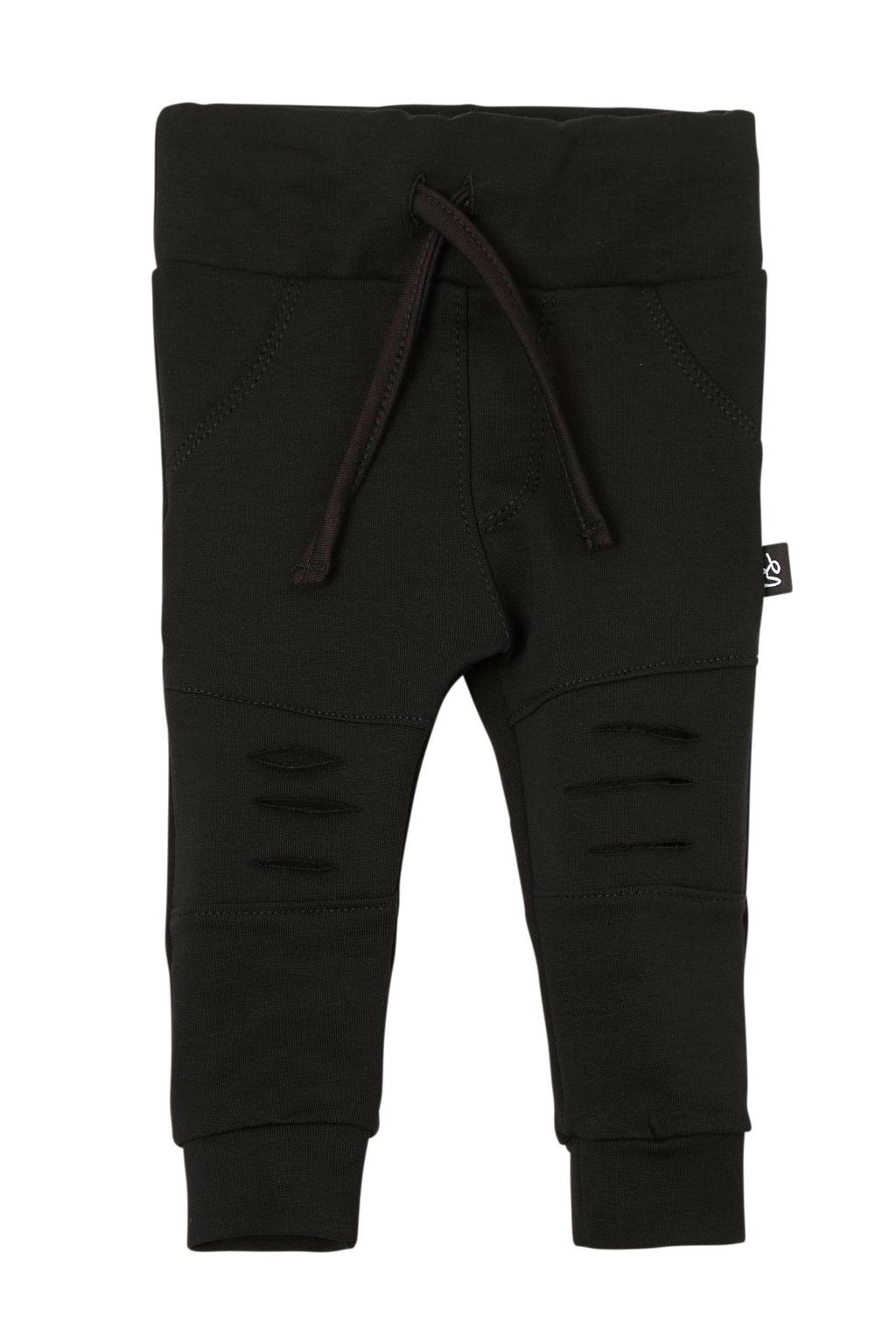 Zwarte jongens Babystyling broek van stretchkatoen met elastische tailleband en effen