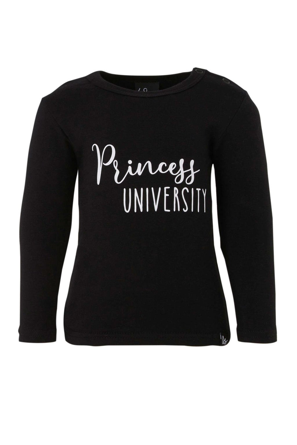 Zwarte meisjes Babystyling longsleeve van stretchkatoen met tekst print, lange mouwen, ronde hals en drukknoopsluiting