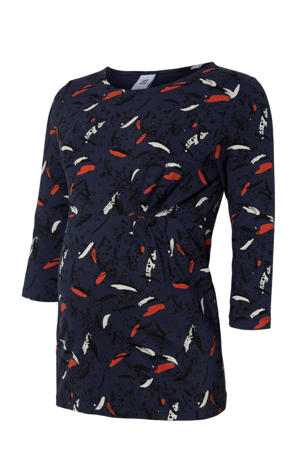 zwangerschapslongsleeve met biologisch katoen marine/oranje/wit