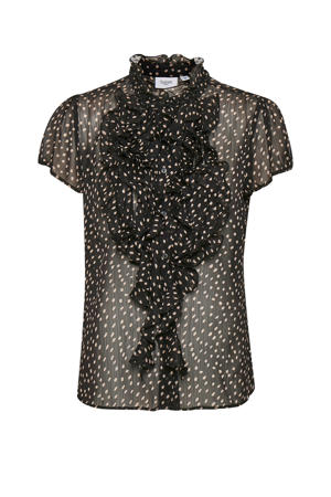 transparante blouse Lilly met stippen en ruches zwart