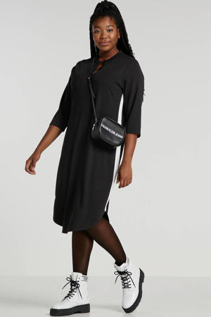 jersey jurk met contrastbies zwart