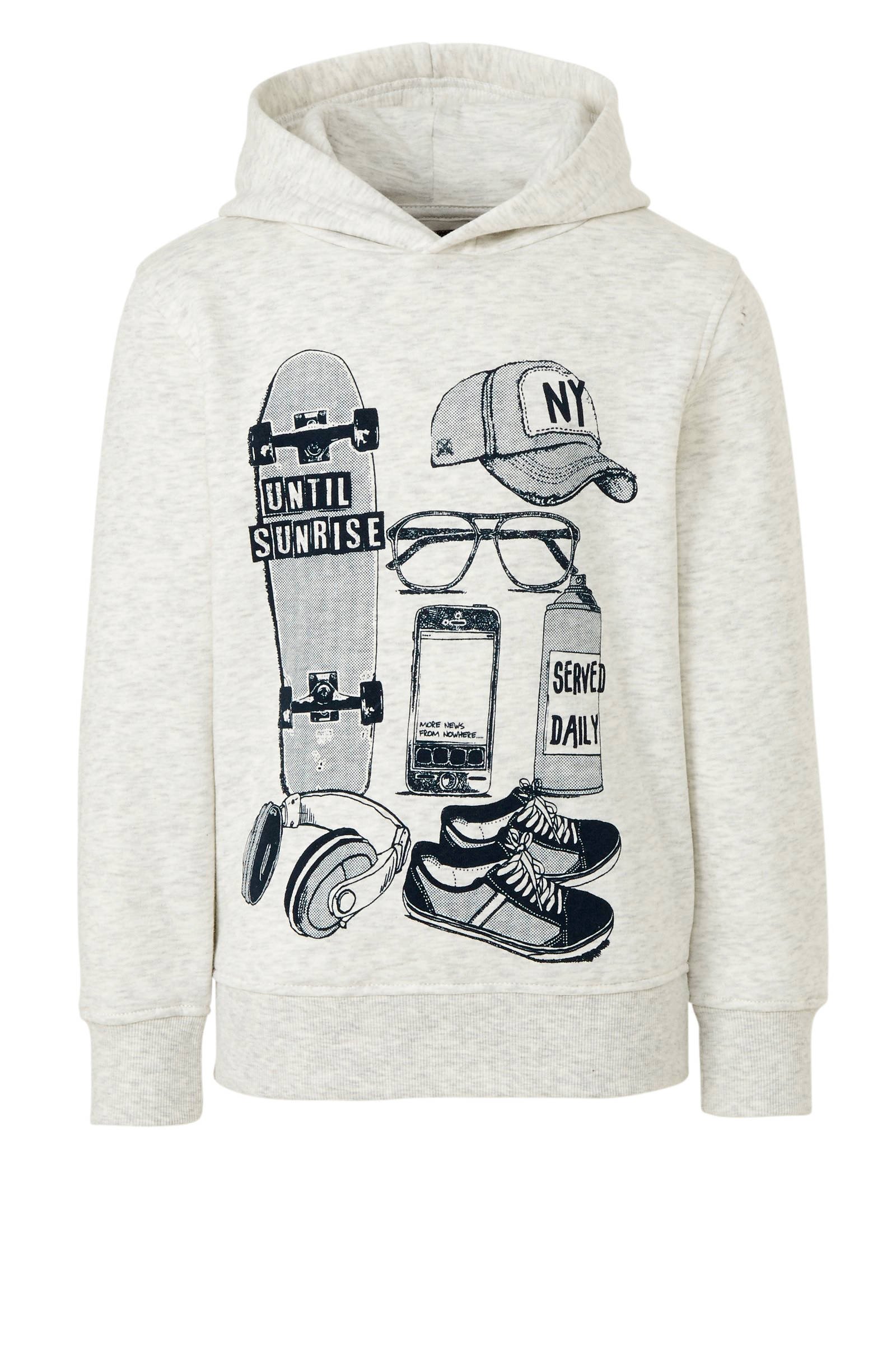 C&A Here & There hoodie met printopdruk lichtgrijs | wehkamp C&A hoodie met printopdruk lichtgrijs melangerood | wehkamp