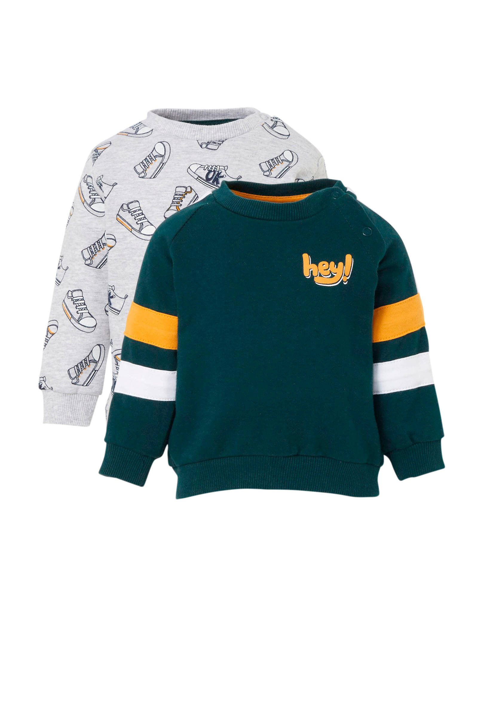 C&A Baby Club sweater set van 2 groengrijs melange | wehkamp C&A Baby Club sweater set van 2 roodwitdonkerblauw | wehkamp