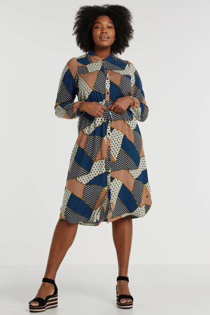 blousejurk Sandy met grafische print mintgroen/blauw