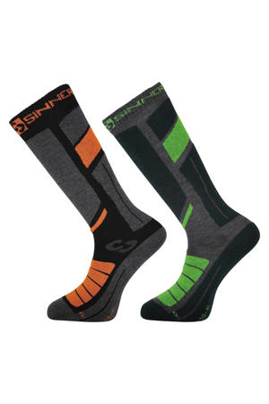 skisokken (set van 2 paar) zwart/oranje/groen