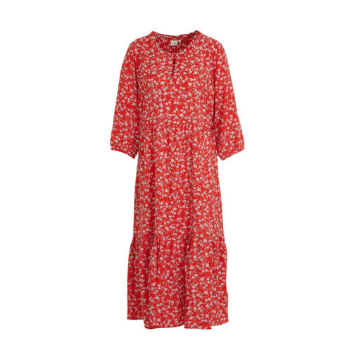Cream maxi jurk Daisy met all over print en plooien rood Cream maxi jurk Daisy met all over print en plooien rood