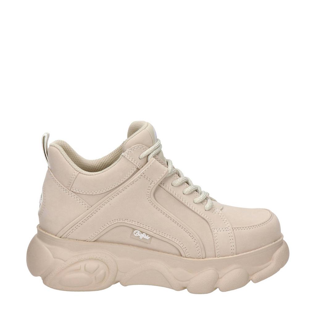 Beige dames Buffalo Corin Vegan chunky dad sneakers van imitatieleer met veters