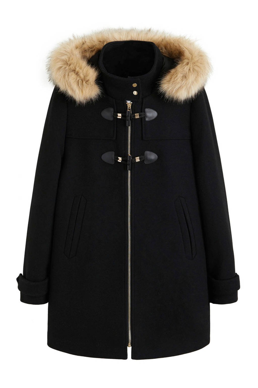 Mango winterjas met wol zwart, Zwart