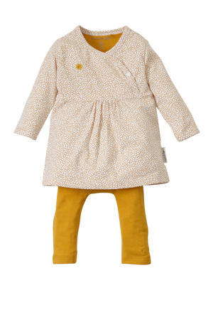 jersey jurk + legging Emily met biologisch katoen okergeel/ creme