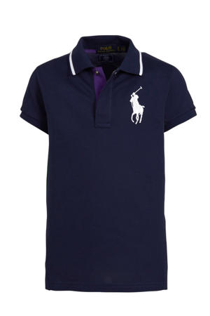 polo met printopdruk en borduursels donkerblauw
