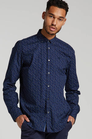 slim fit overhemd met all over print donkerblauw