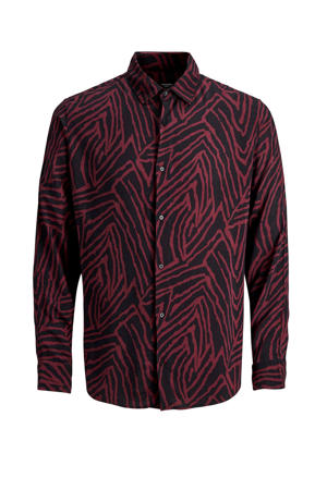 PREMIUM regular fit overhemd met all over print donkerrood/zwart
