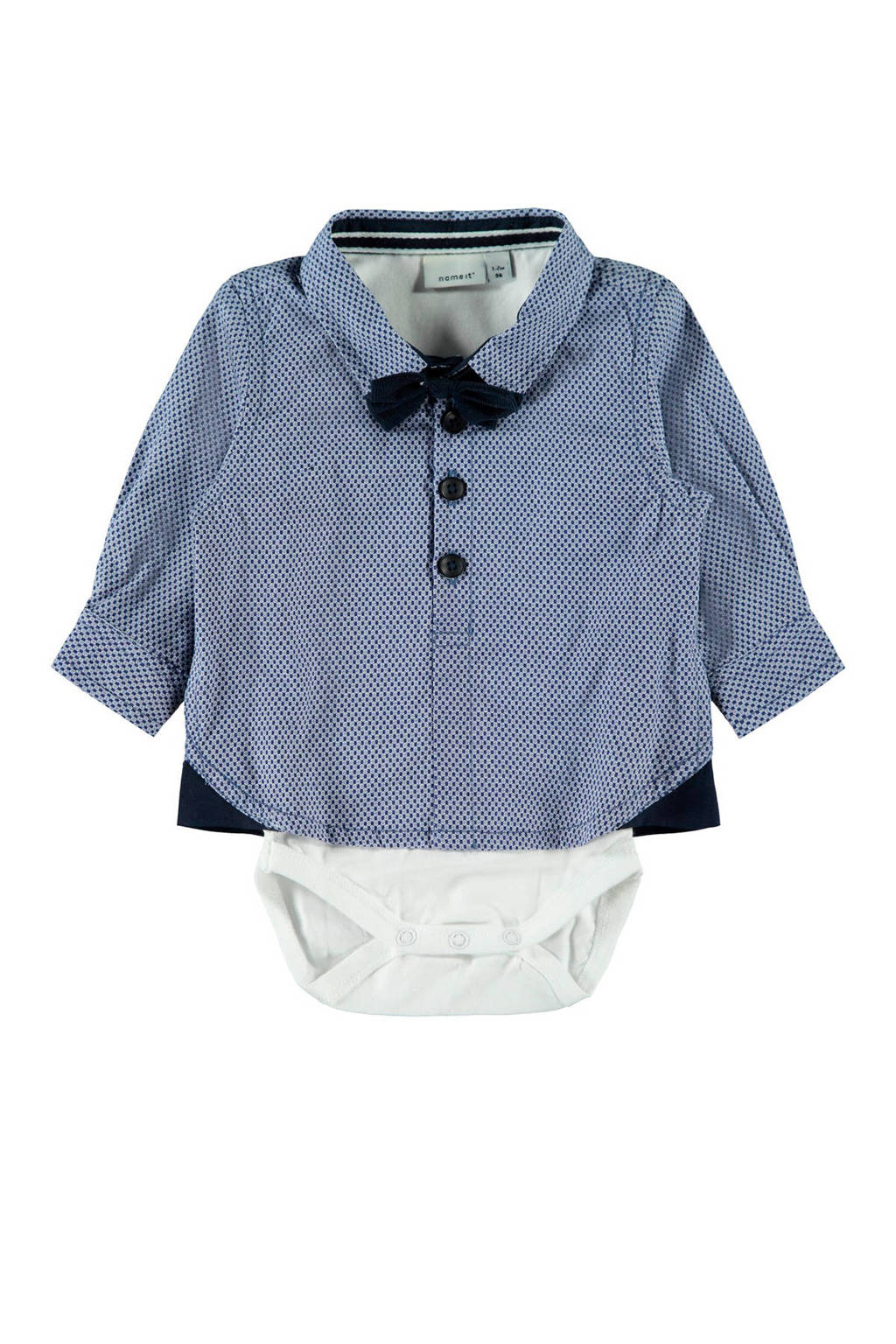 NAME IT BABY overhemdromper van biologisch katoen donkerblauw/wit/zwart, Donkerblauw/wit/zwart