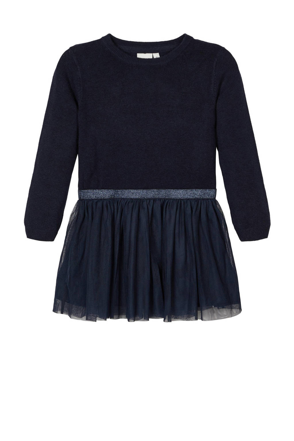 NAME IT MINI sweatjurk met glitters en tule donkerblauw, Donkerblauw