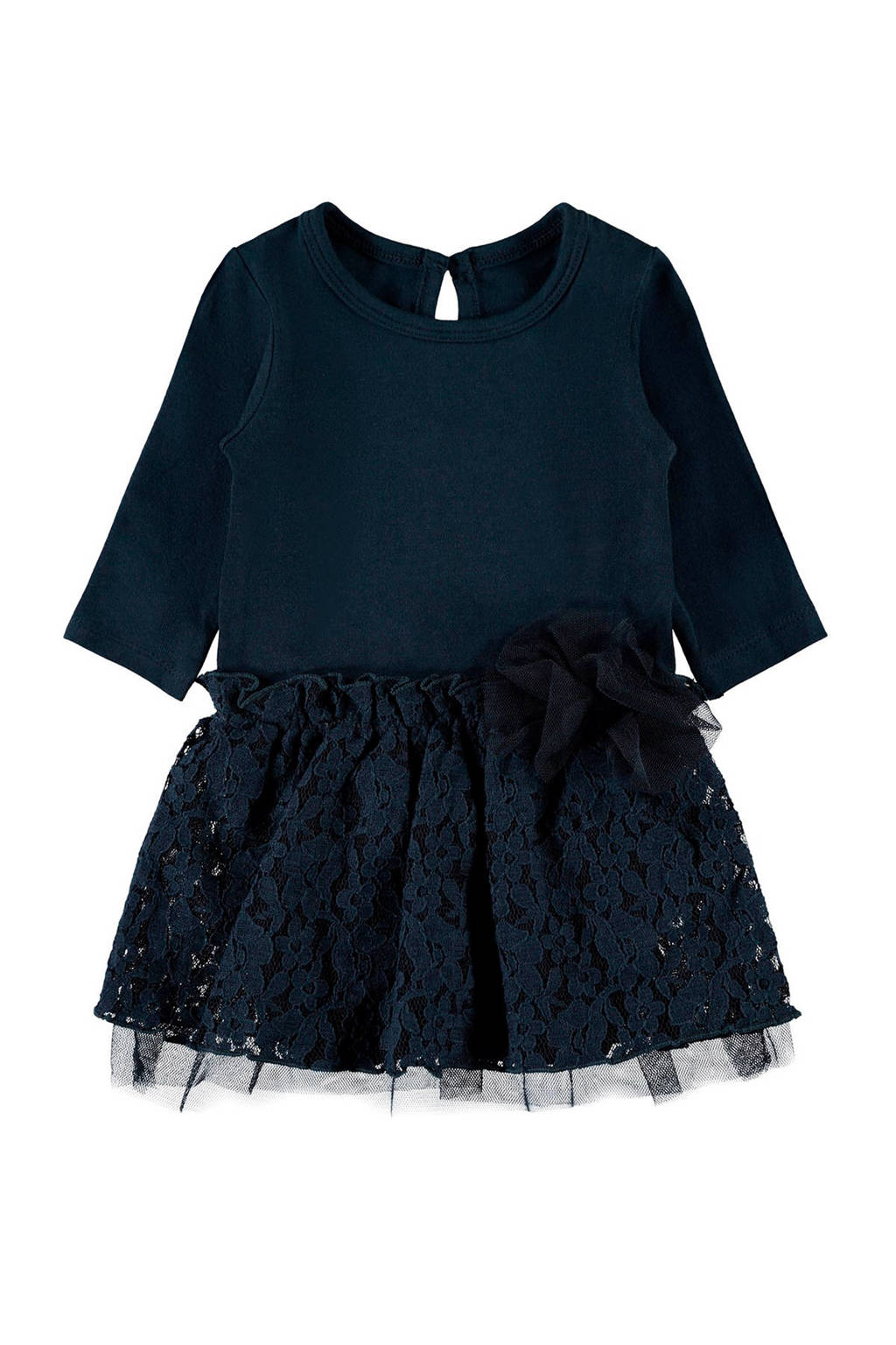 NAME IT BABY jersey jurk met biologisch katoen en kant donkerblauw, Donkerblauw