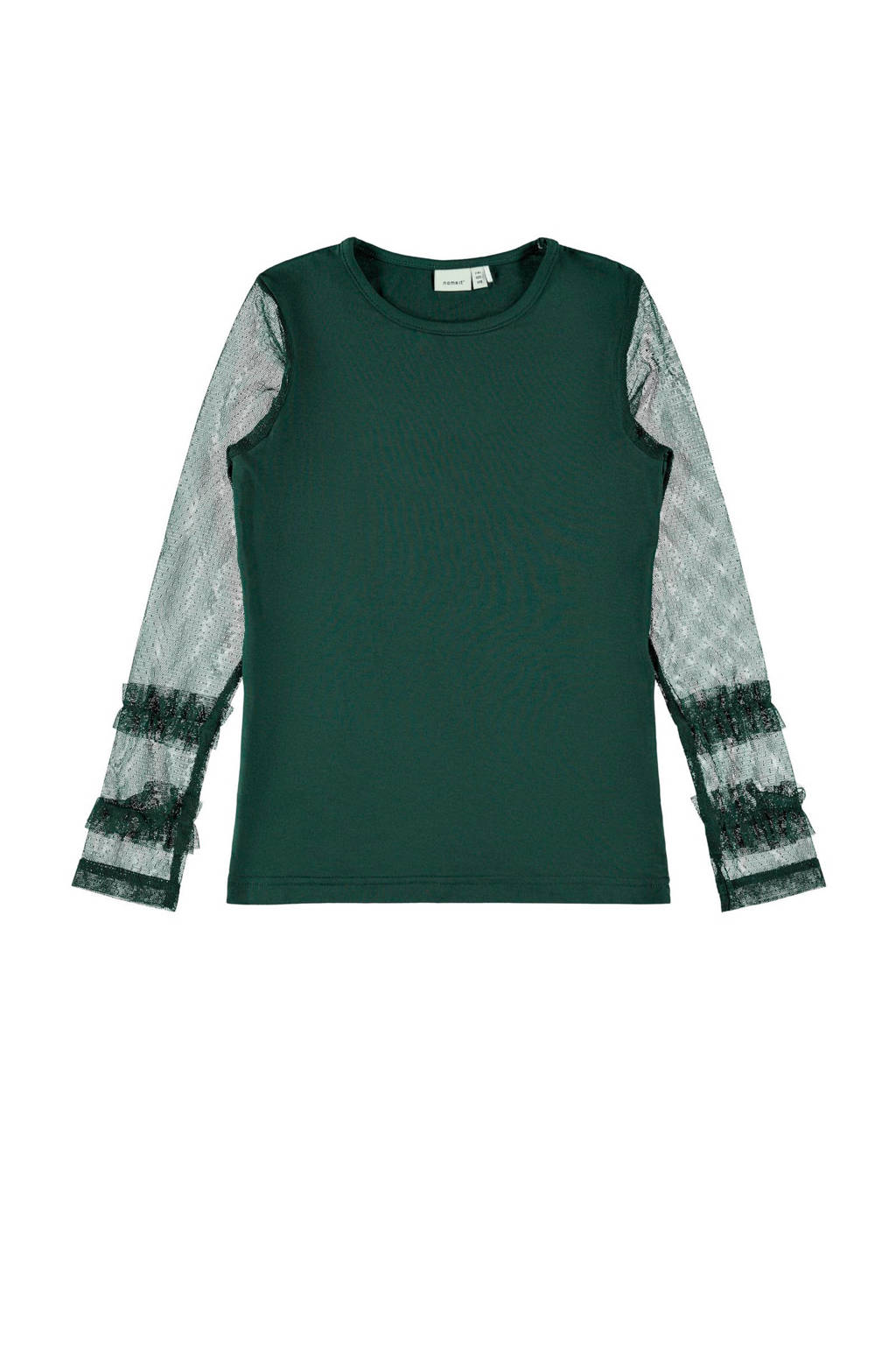 NAME IT KIDS slim fit semi transparante top Sillo met ruches groen, Groen