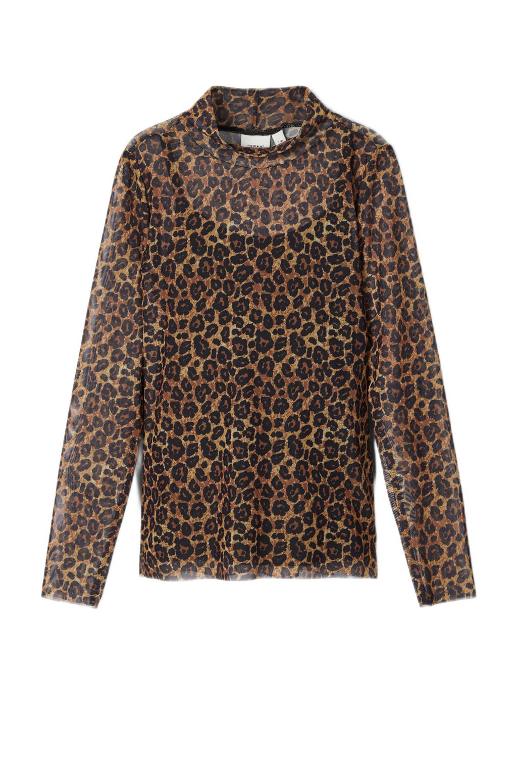 NAME IT KIDS semi-transparante top met panterprint zwart, Zwart