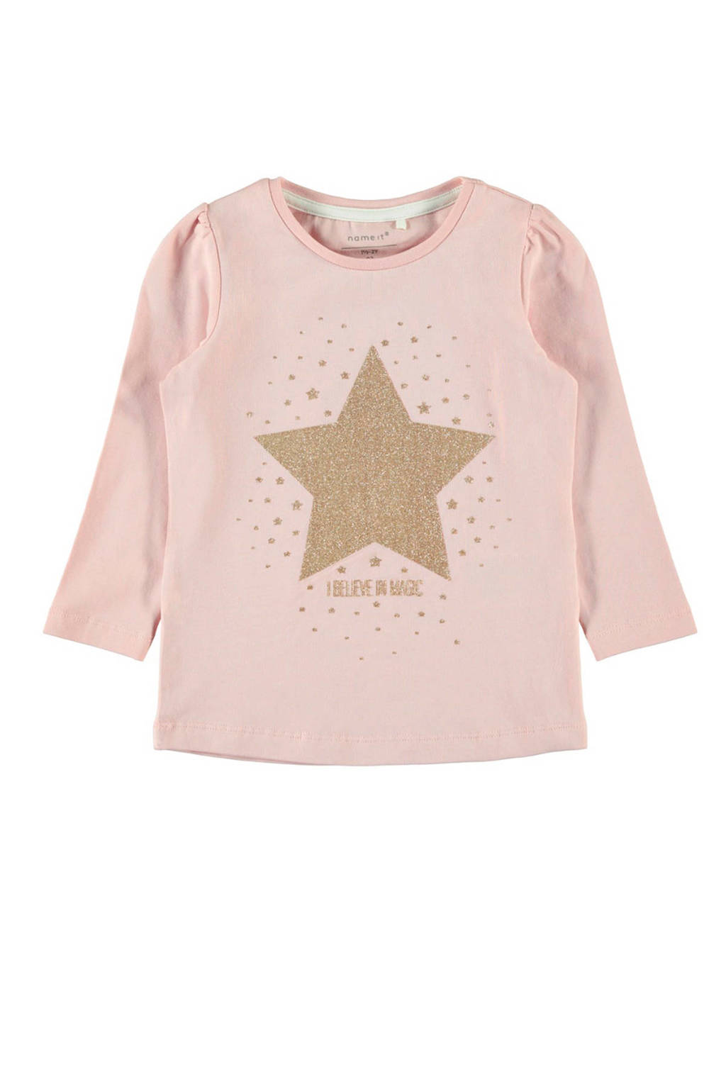 NAME IT MINI longsleeve met printopdruk en glitters lichtroze/goud, Lichtroze/goud