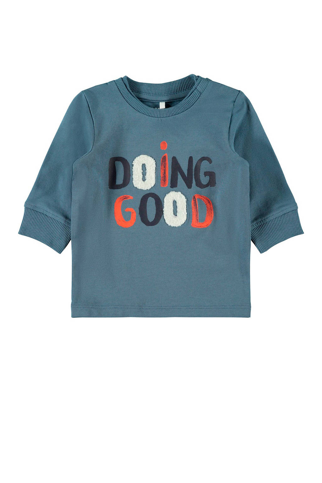 NAME IT BABY sweater met tekst blauw/oranje/zwart, Blauw/Oranje/Zwart