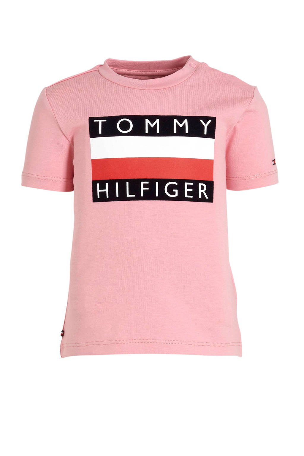 hoe informeel blootstelling Tommy Hilfiger T-shirt met logo roze | wehkamp