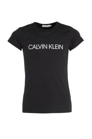 slim fit T-shirt met logo zwart