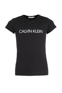 Zwarte meisjes CALVIN KLEIN JEANS slim fit T-shirt van biologisch katoen met logo dessin, korte mouwen en ronde hals