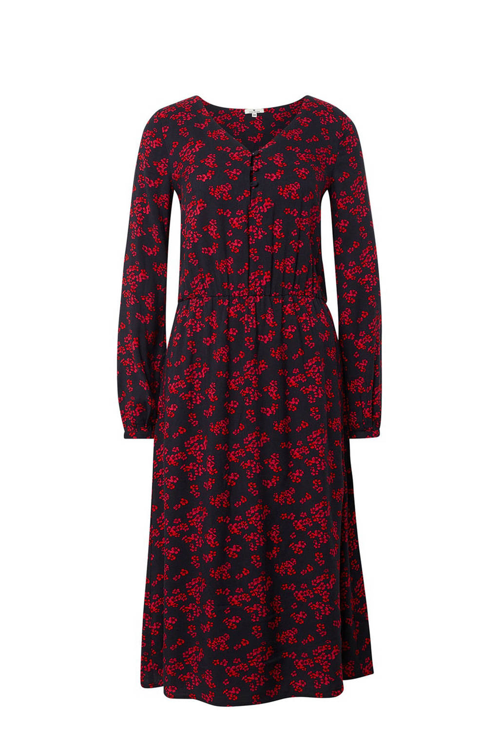 Tom Tailor gebloemde jurk rood/zwart, Donkerblauw/groen/geel