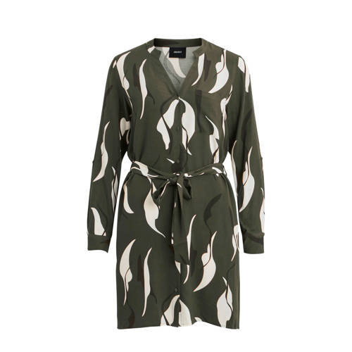 OBJECT blousejurk met all over print en ceintuur groen ecru OBJECT blousejurk met all over print en ceintuur groen ecru