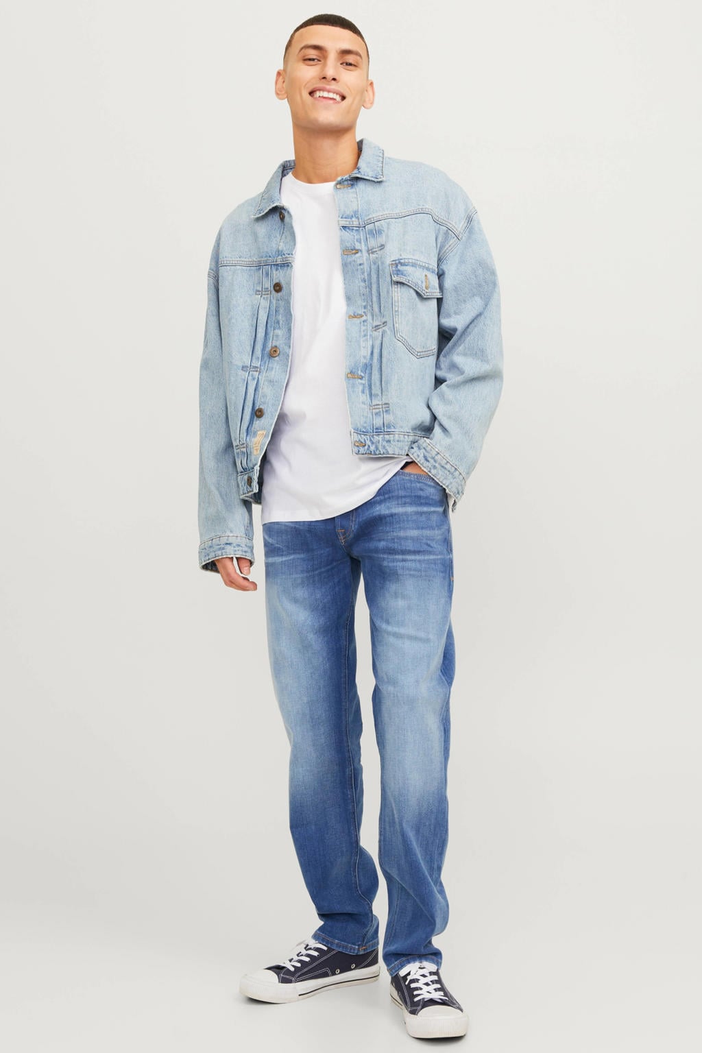 JACK & JONES JEANS INTELLIGENCE tapered fit jeans JJIMIKE JJORIGINAL blue denim