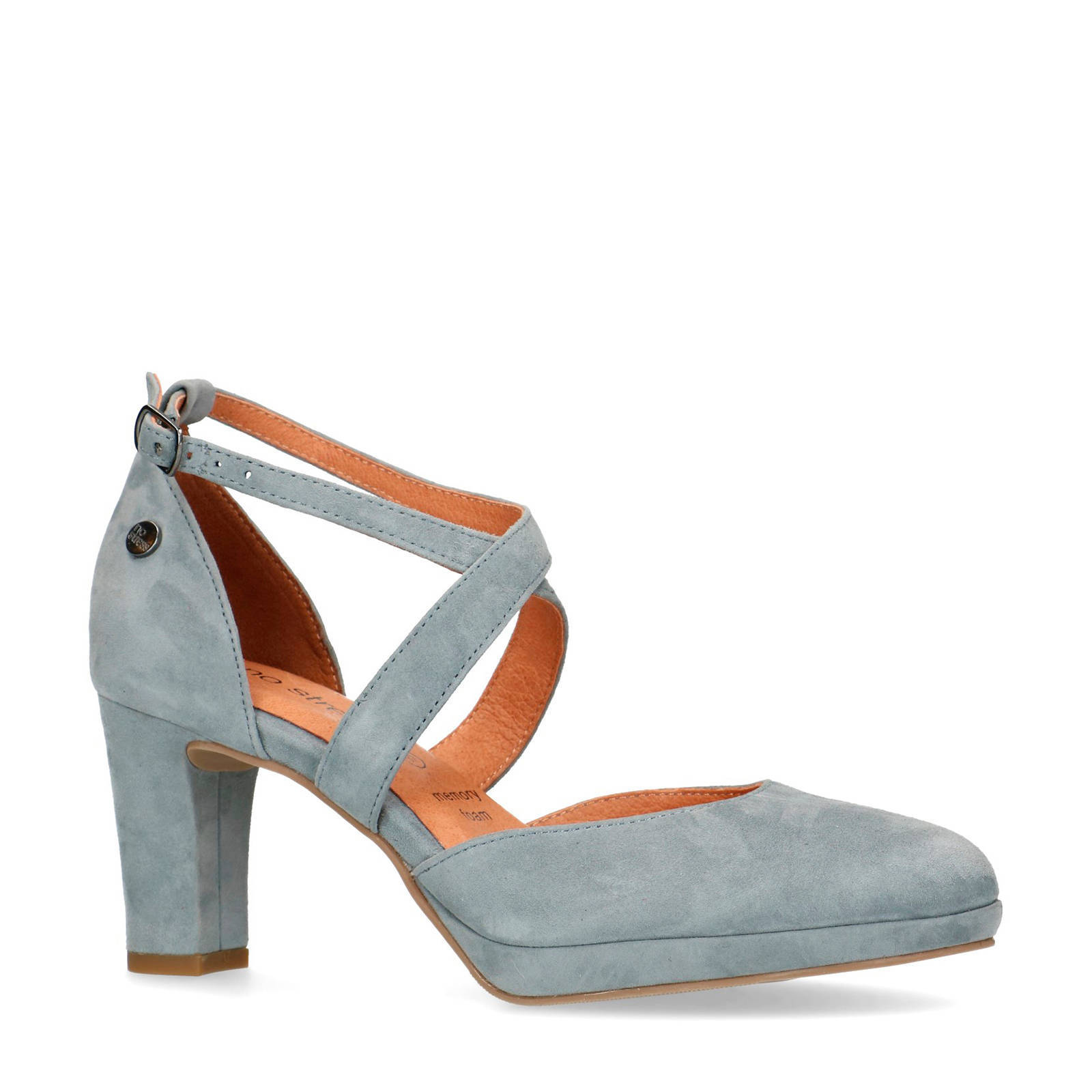 No Stress Dames Lichtblauwe suède pumps met gekruiste bandjes - Schoenen.nl