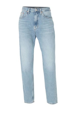 high waist mom jeans met logo blauw