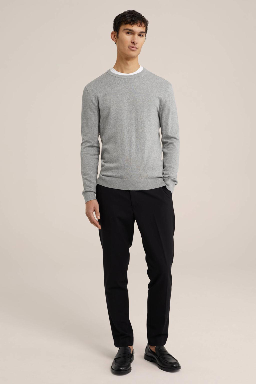 Grijze heren WE Fashion sweater van katoen met lange mouwen en ronde hals