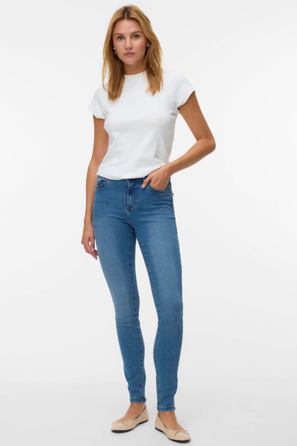 VERO MODA mid waist skinny jeans VMTANYA medium blue denim