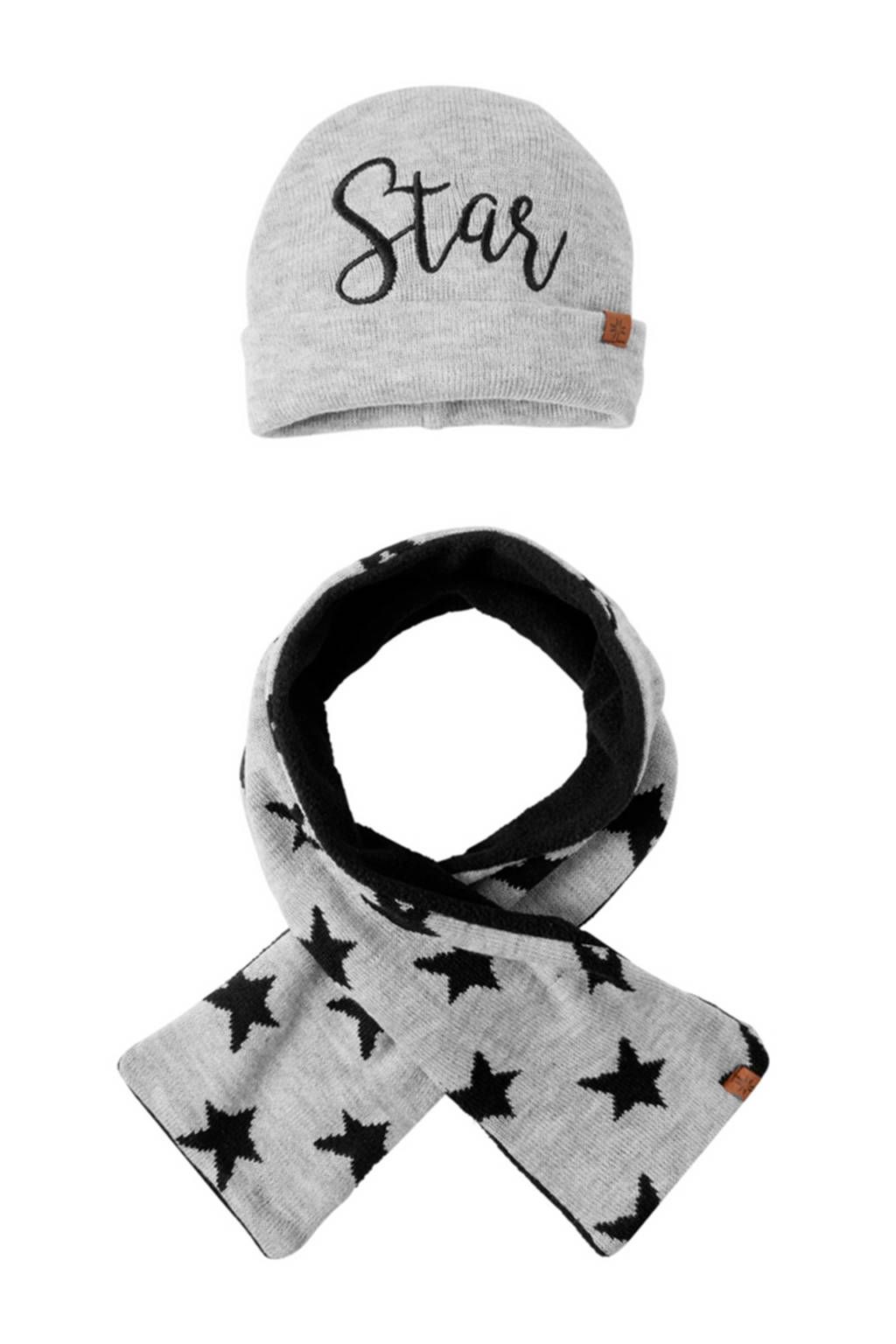 Sarlini baby muts en sjaal grijs/blauw, Grijs/blauw
