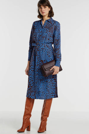 blousejurk met all-over print blauw/bruin