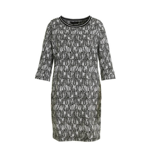 anytime jurk Plus size met bladprint zwart ecru anytime jurk Plus size met bladprint zwart ecru