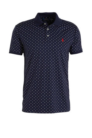 slim fit polo met stippen donkerblauw/wit