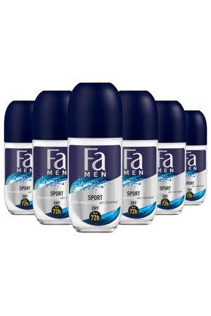 Sport deodorant roller - 6 x 50 ml - voordeelverpakking