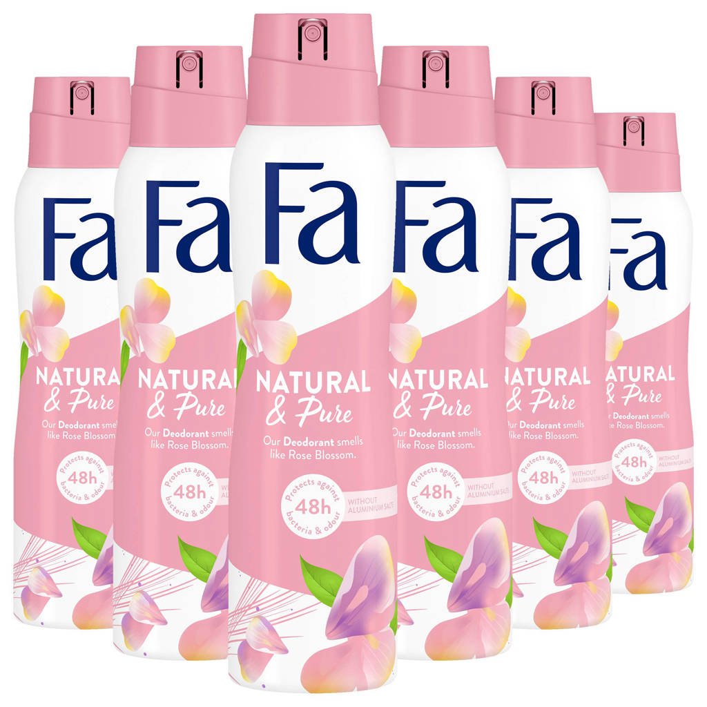 Fa Natural & Pure Rose deodorant spray - 6 x 150 ml - voordeelverpakking