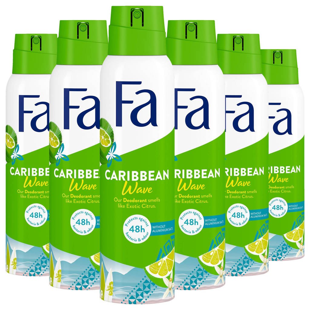 Fa Caribbean Wave deospray - 6 x 150 ml - voordeelverpakking