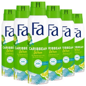 Caribbean Wave deospray - 6 x 150 ml - voordeelverpakking