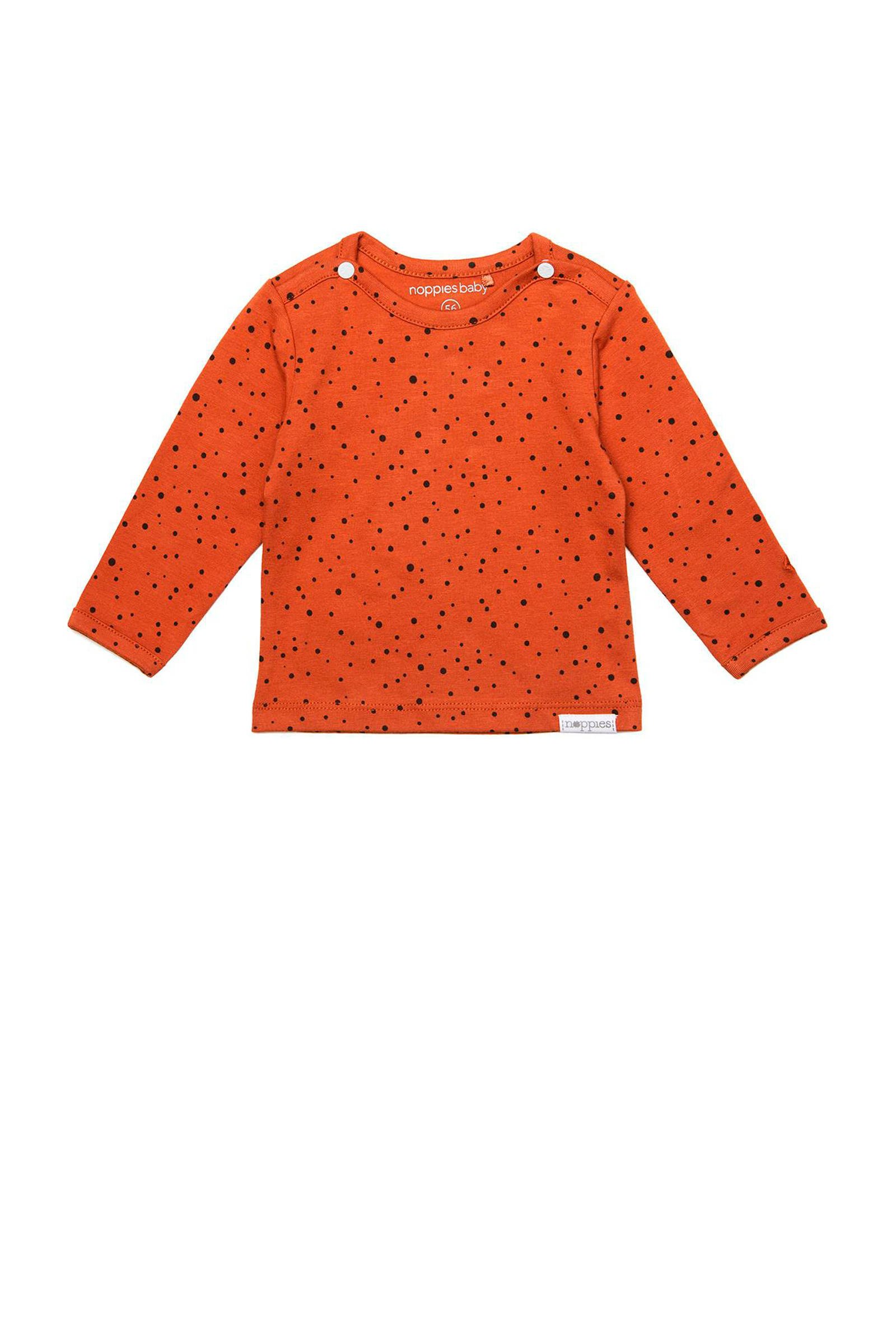 Noppies longsleeve met stippen oranje | wehkamp Noppies baby longsleeve met stippen witoker | wehkamp