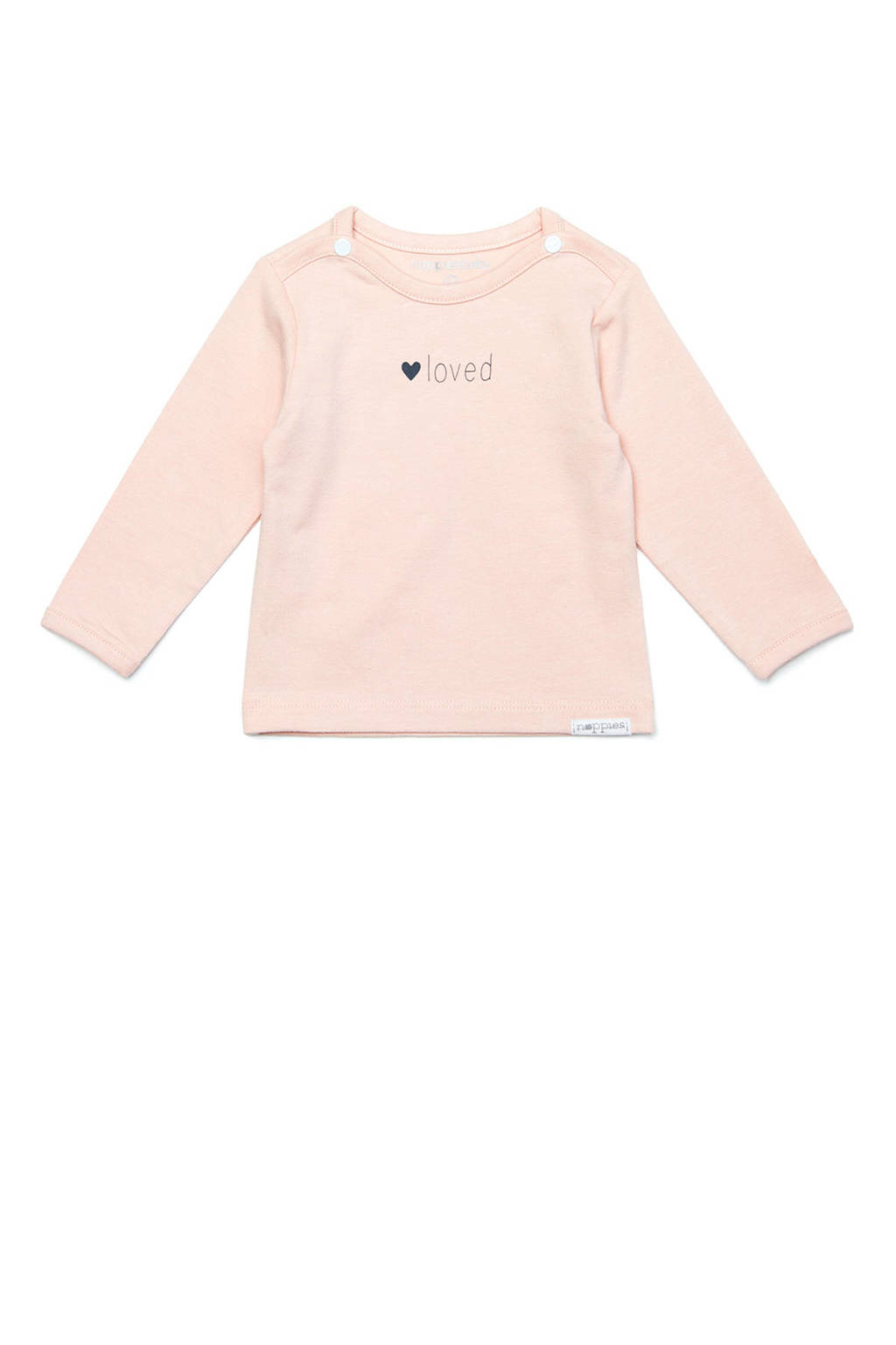 Noppies longsleeve Yvon met tekst lichtroze, Peach Skin-P214