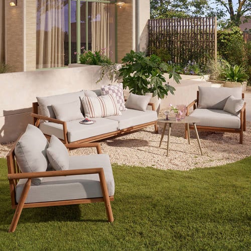 NOUS Garden loungeset Almonte – Teak/lichtgrijs