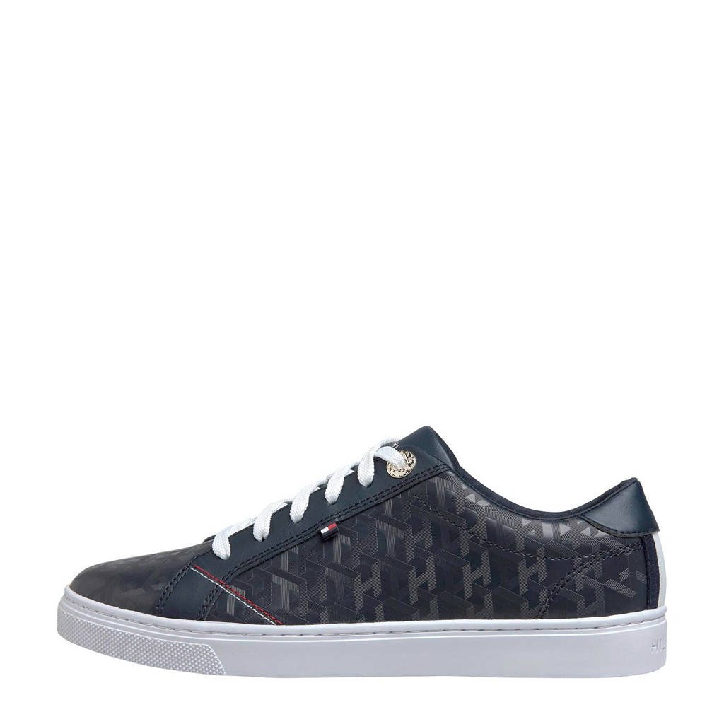 Tommy Hilfiger Jacquard leren sneakers donkerblauw, Donkerblauw
