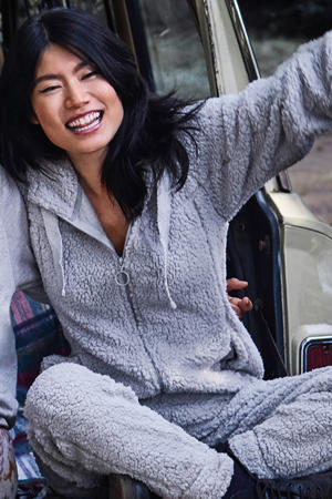 Casual teddy onesie met capuchon grijs