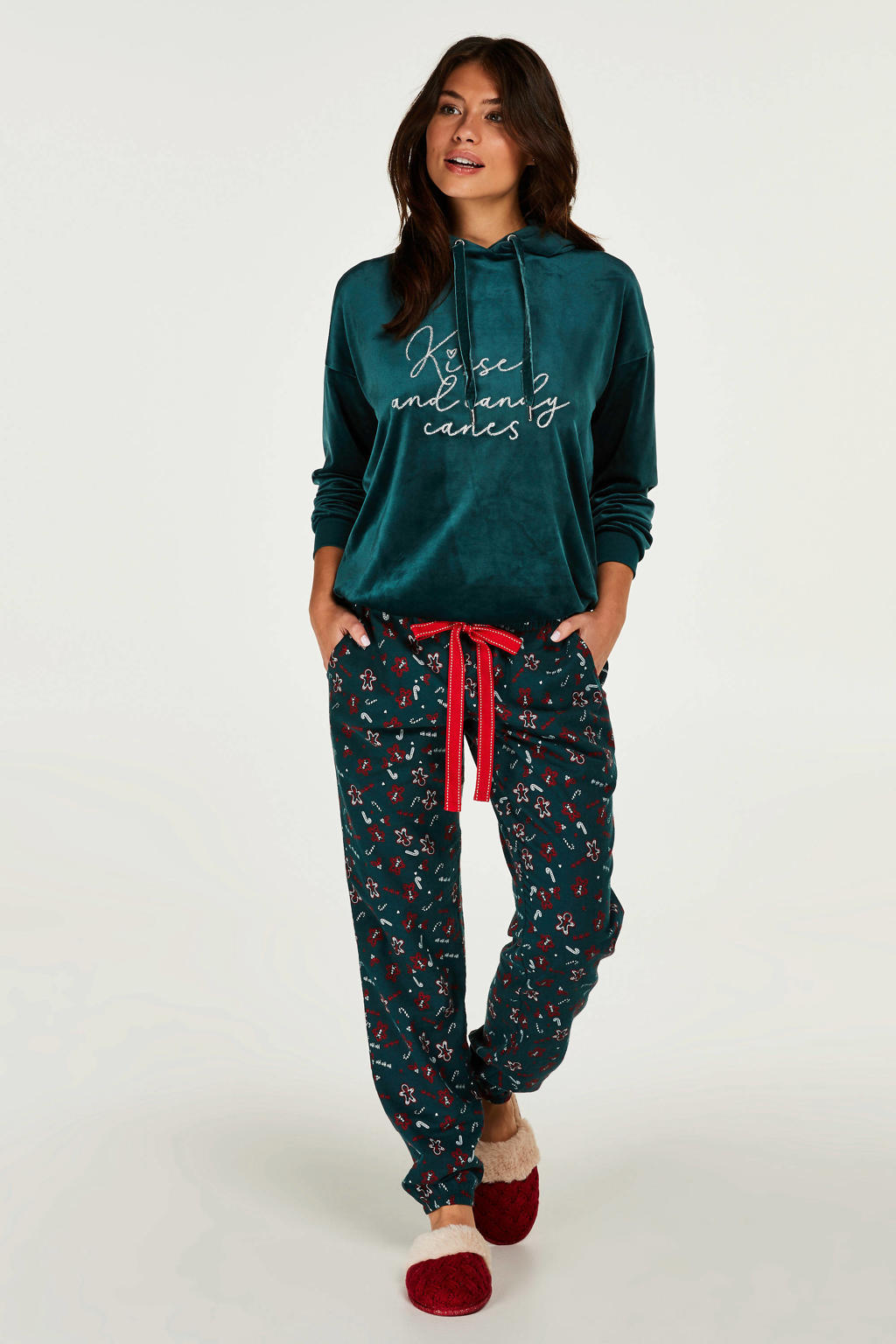 Hunkemöller pyjamabroek met kerst print groen wehkamp