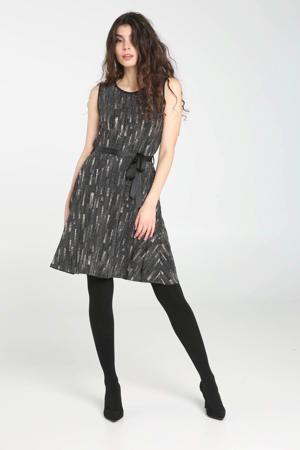 jurk met all over print en glitters grijs/zilver